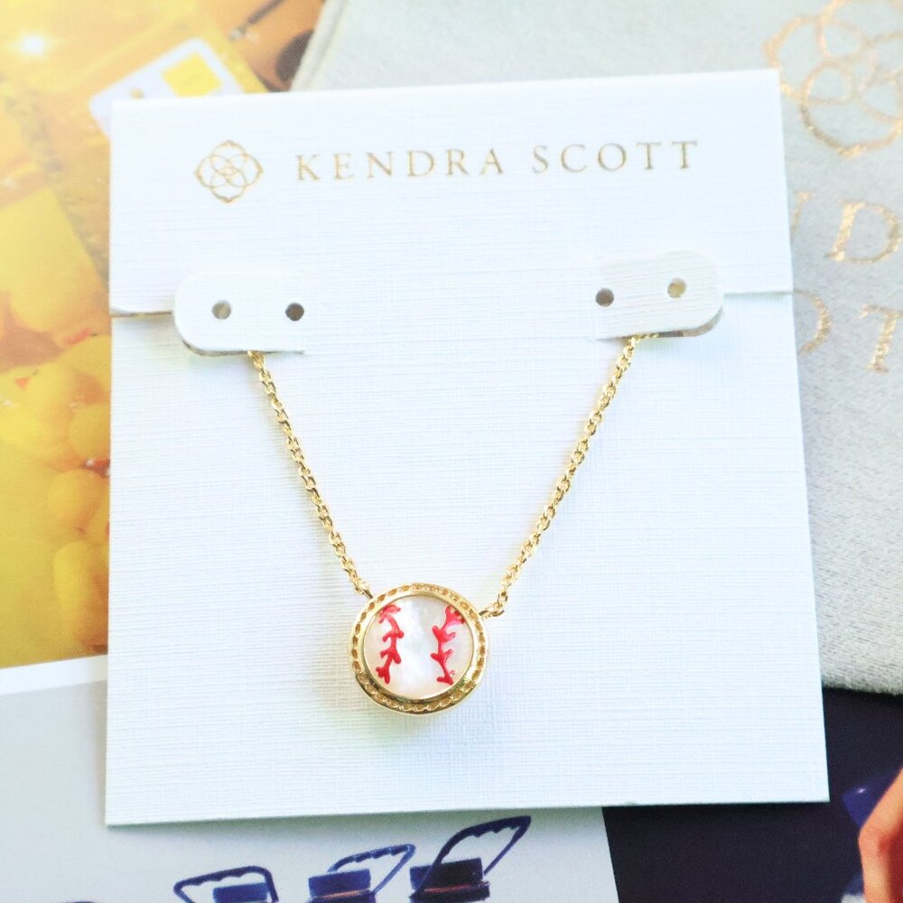 New Kendra Scott Ivory Mother Pearl Baseball Necklace Gold